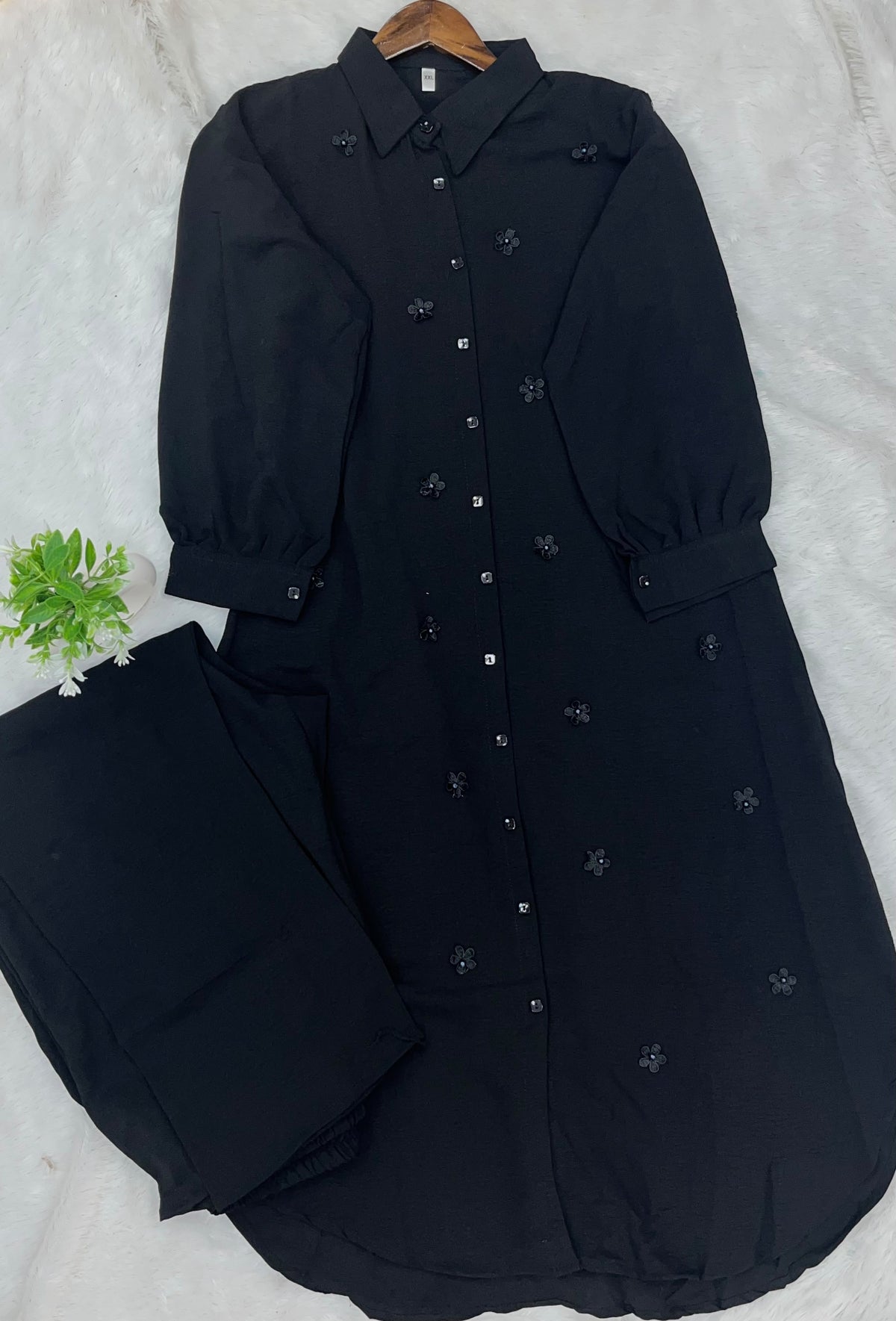 1379 Korean Long 2pc Coordset - Black