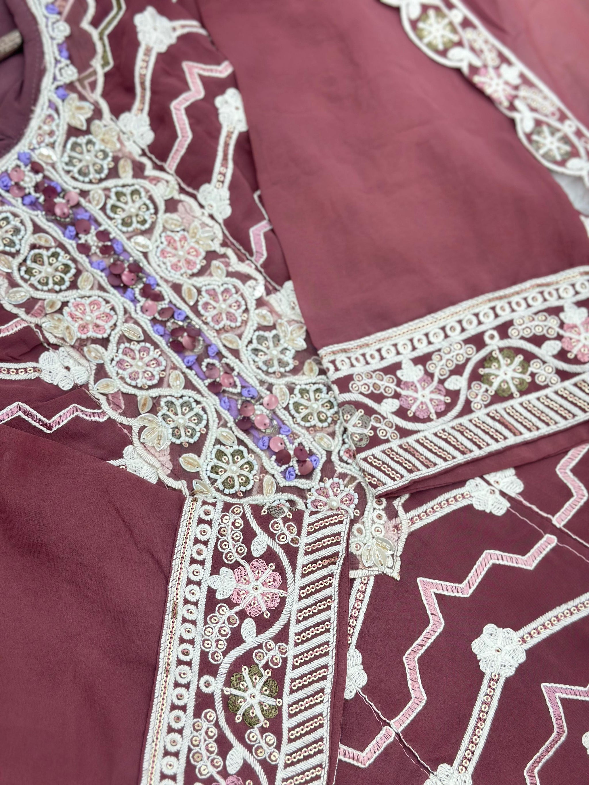 653 Pakistani Embroidered Frock Set - Onion Pink