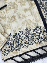 1451 Pakistani Embroidered Suit - Cream Beige