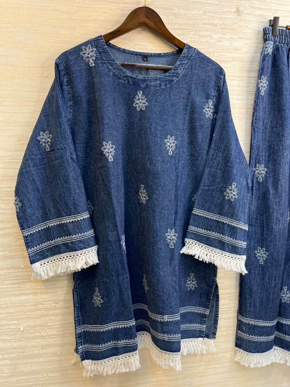 1189 Embroidered Denim Coordset - Dark Blue