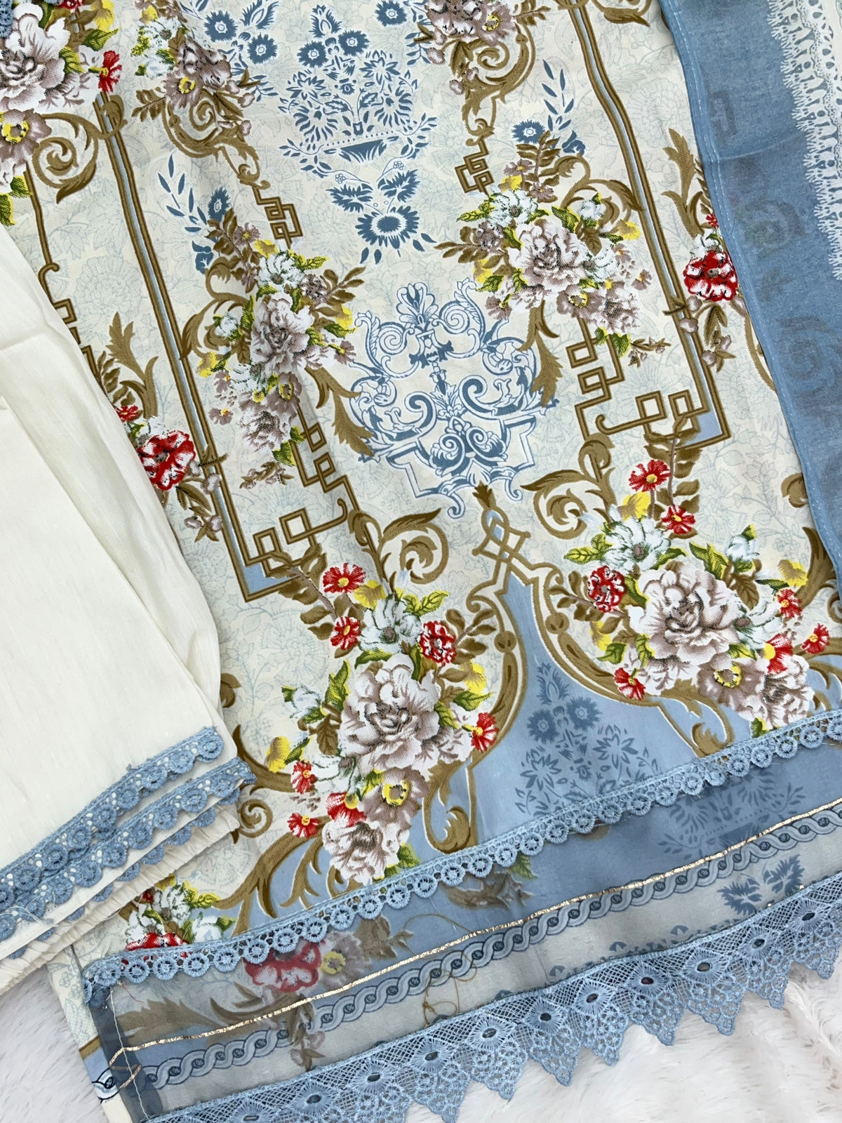 1449 Pakistani Embroidered Suit - Off White