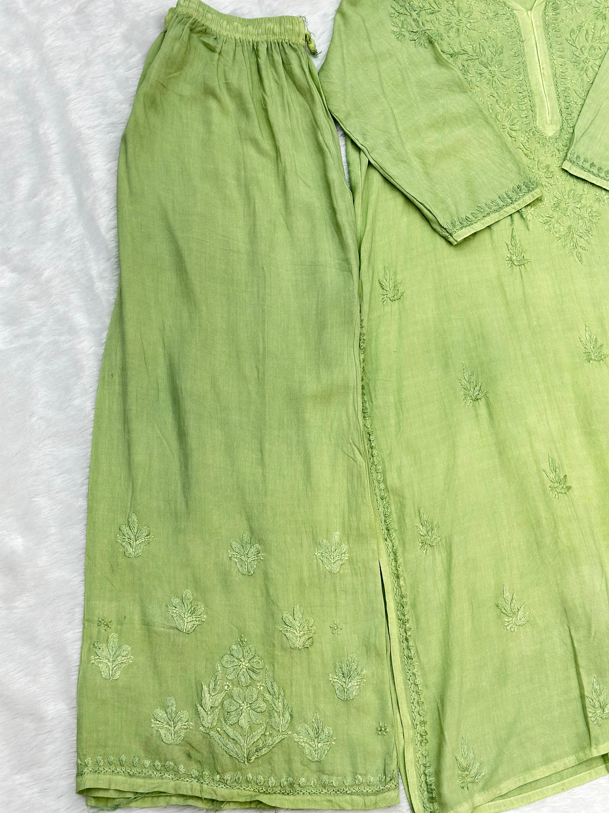 693 Lucknowi Palazzo Set - Pistachio Green