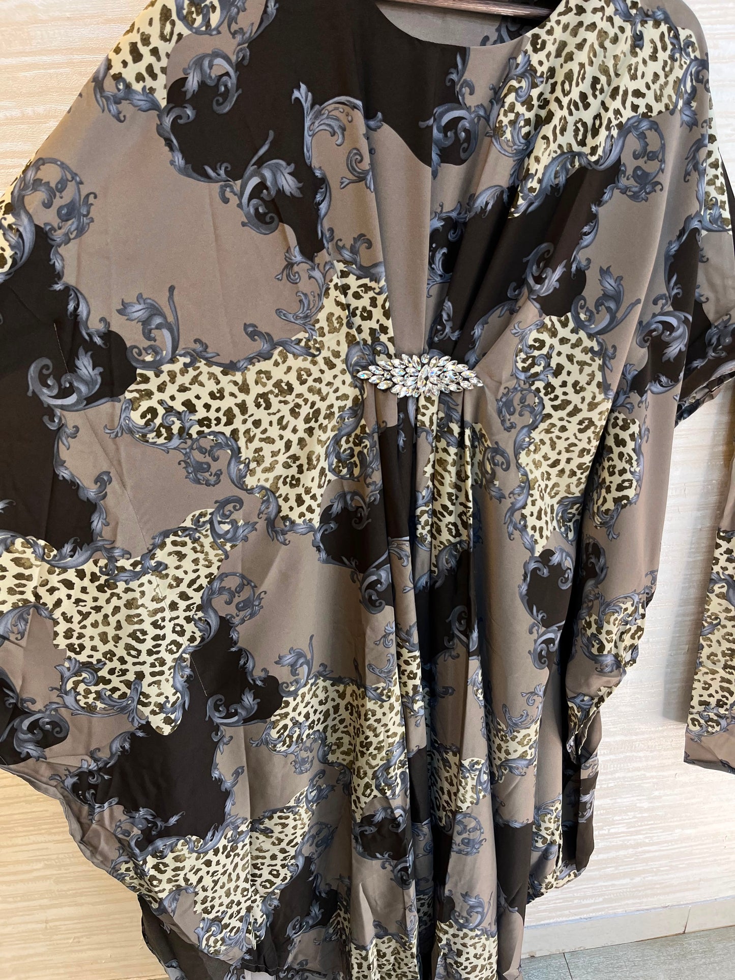 1099 Floral Kaftan Coord Set - Taupe Brown