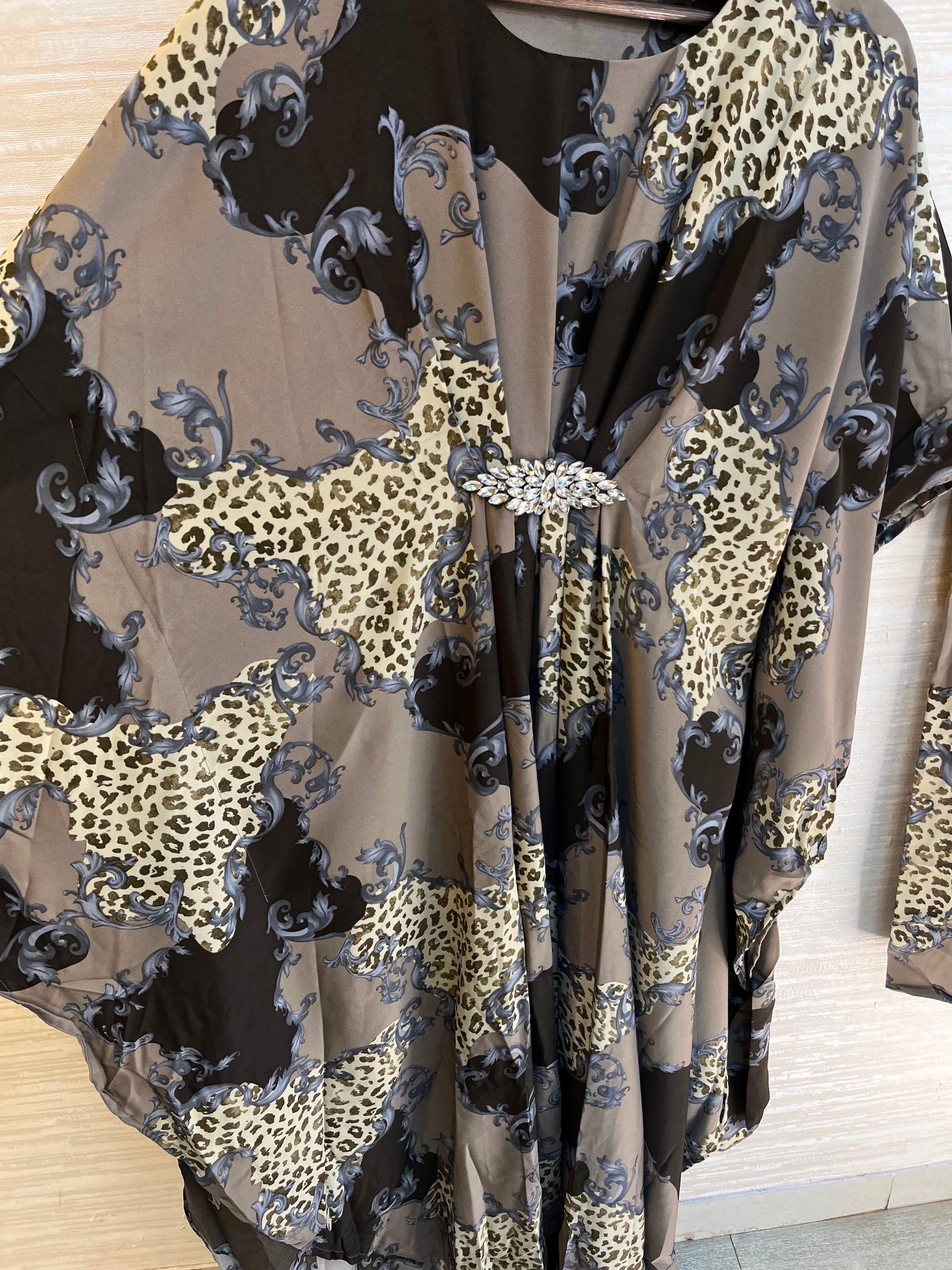 1099 Floral Kaftan Coord Set - Taupe Brown