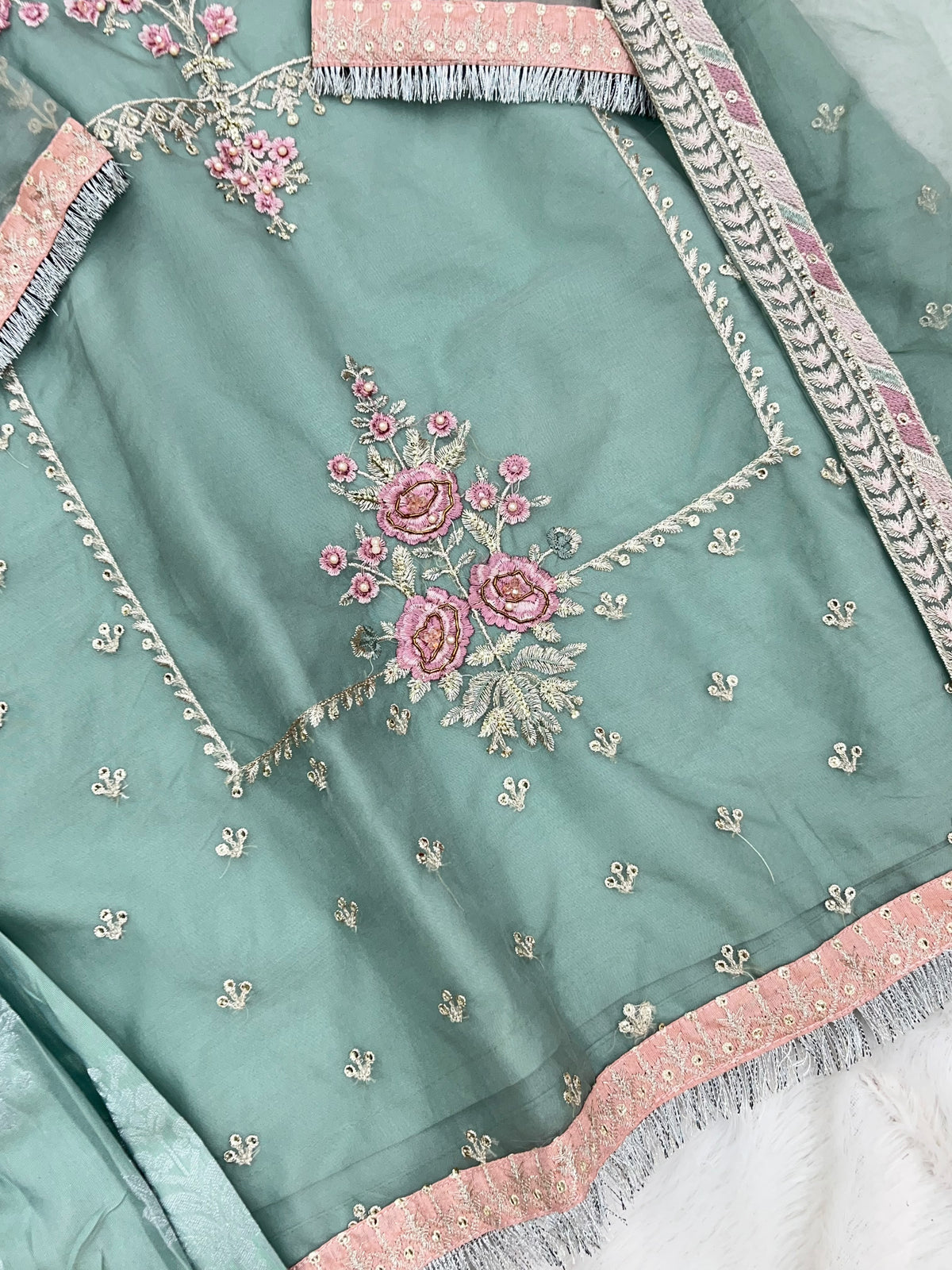 1458 Pakistani Gharara Set - Pistachio Green