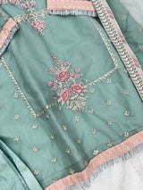 1458 Pakistani Gharara Set - Pistachio Green