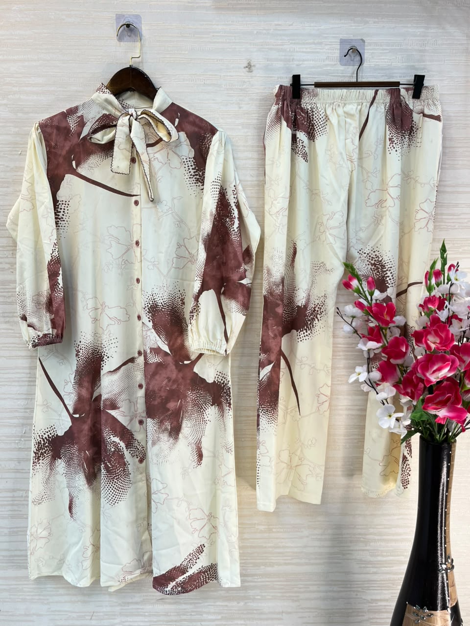1192 Floral Printed Coord Set -  Wine