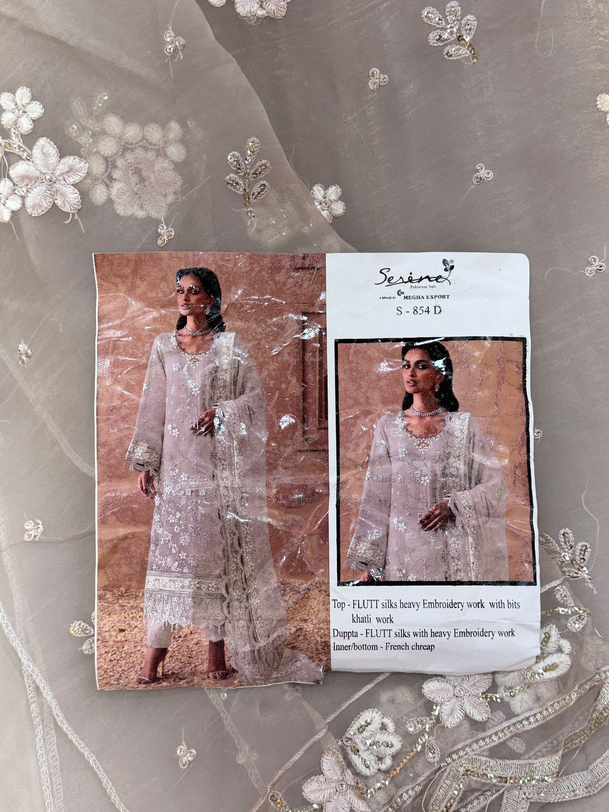 1438 Pakistani Unstitched Partywear - Beige