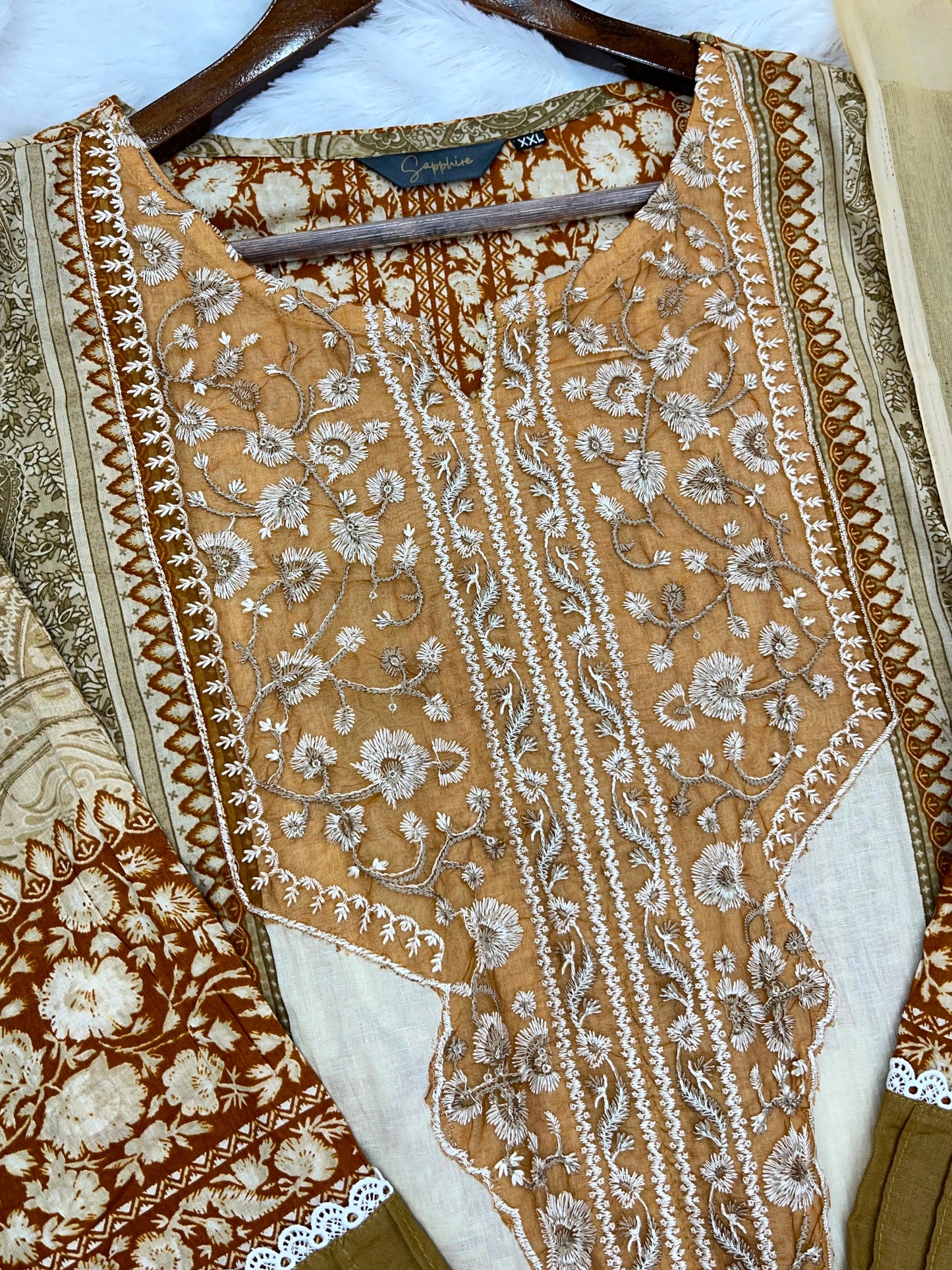 1212 Pakistani Lawn Suit - Rust Brown