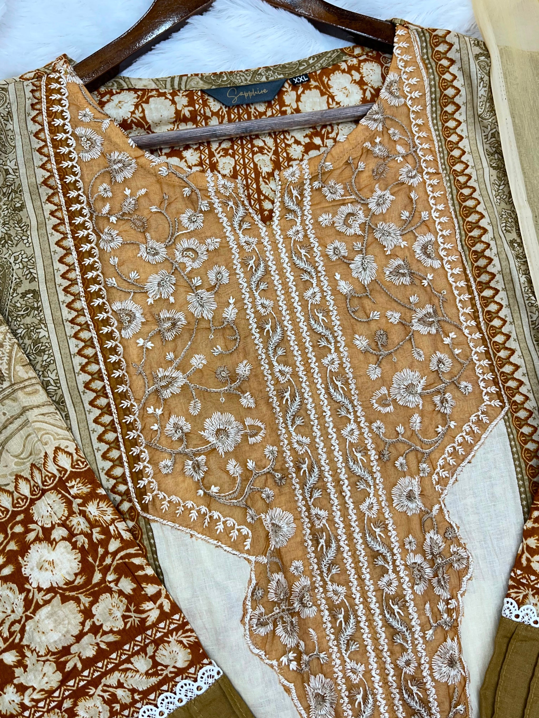 1212 Pakistani Lawn Suit - Rust Brown