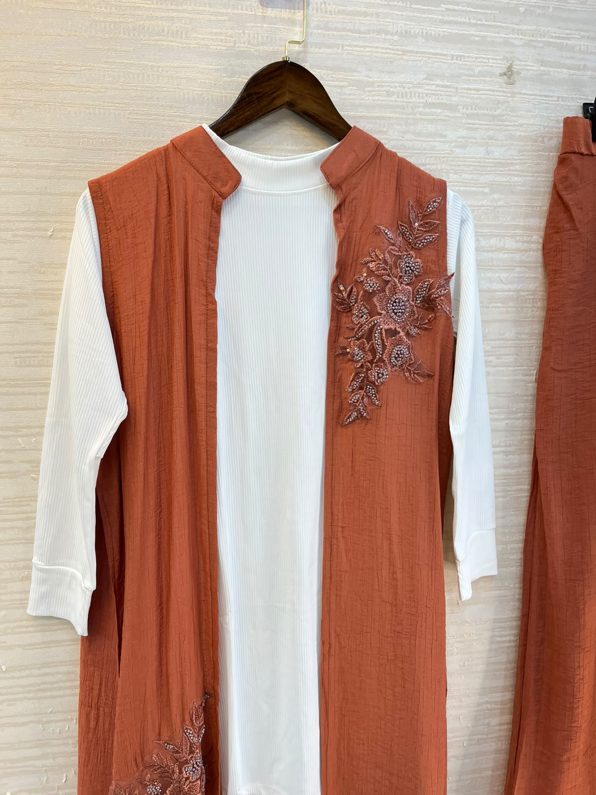 1191 Embroidered Shrug Coord Set - Terracotta