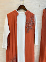 1191 Embroidered Shrug Coord Set - Terracotta
