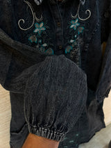1193 Embroidered Denim Gown - Charcoal Black