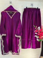 1204 Floral Hand-Work Partywear - Plum