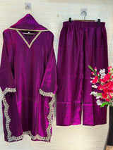 1204 Floral Hand-Work Partywear - Plum