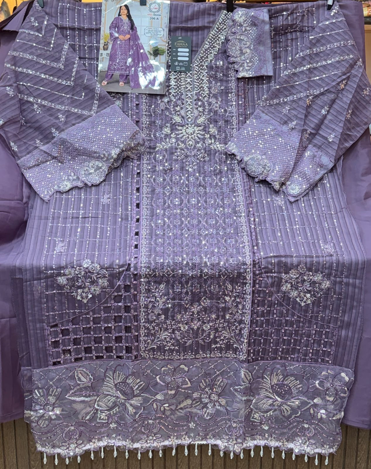 1436 Pakistani Unstitched Partywear - Purple