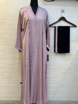 334 Midnight Pearl Embellished Abaya Set - Dusty Pink