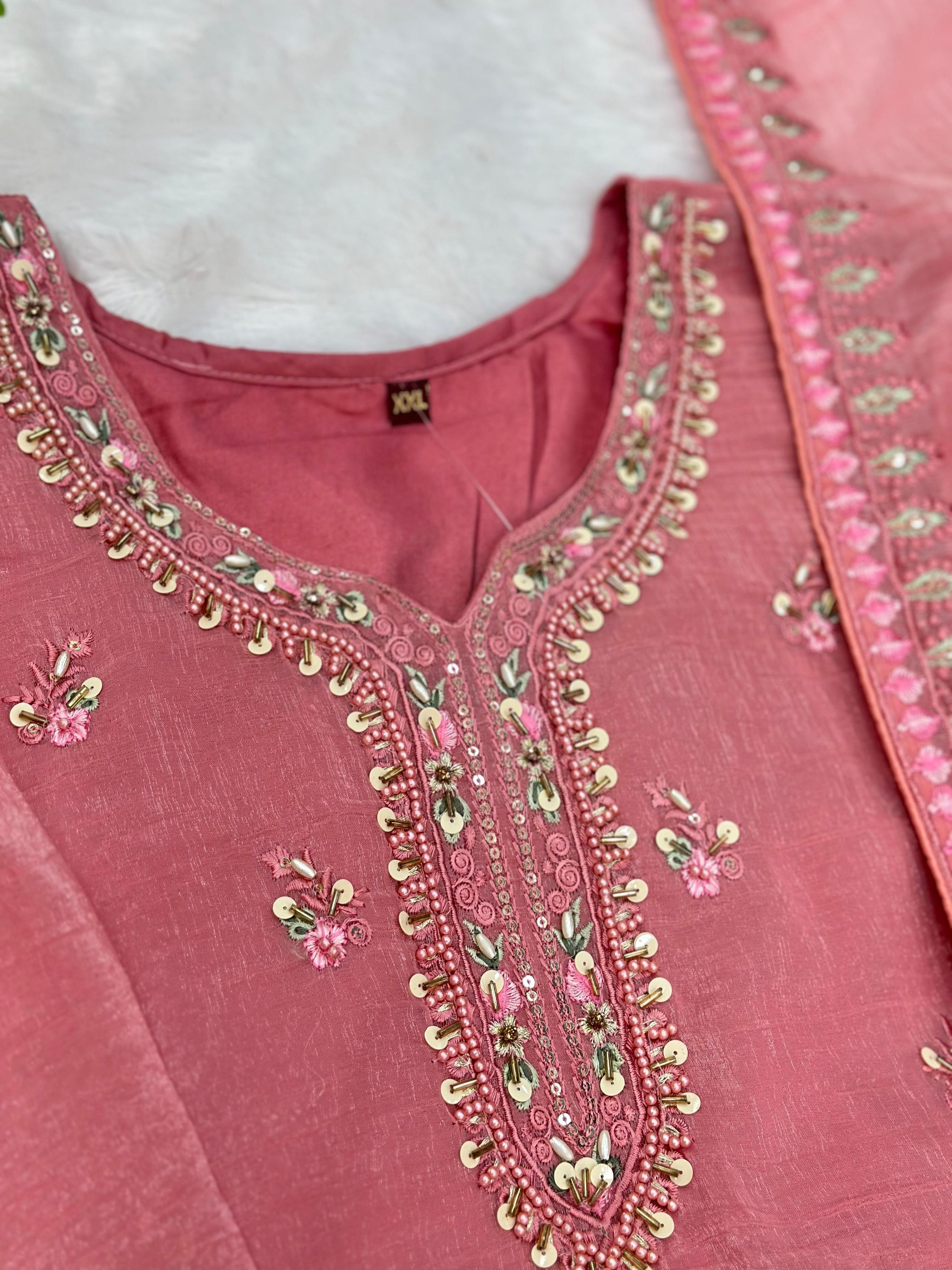 651 Pakistani Floral Party Wear Set - Dusty Rose