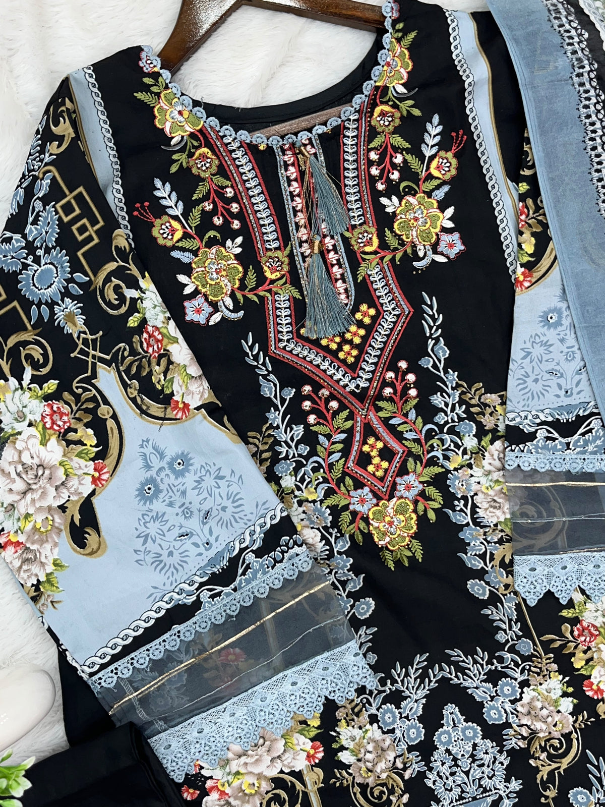 1449 Pakistani Embroidered Suit - Black