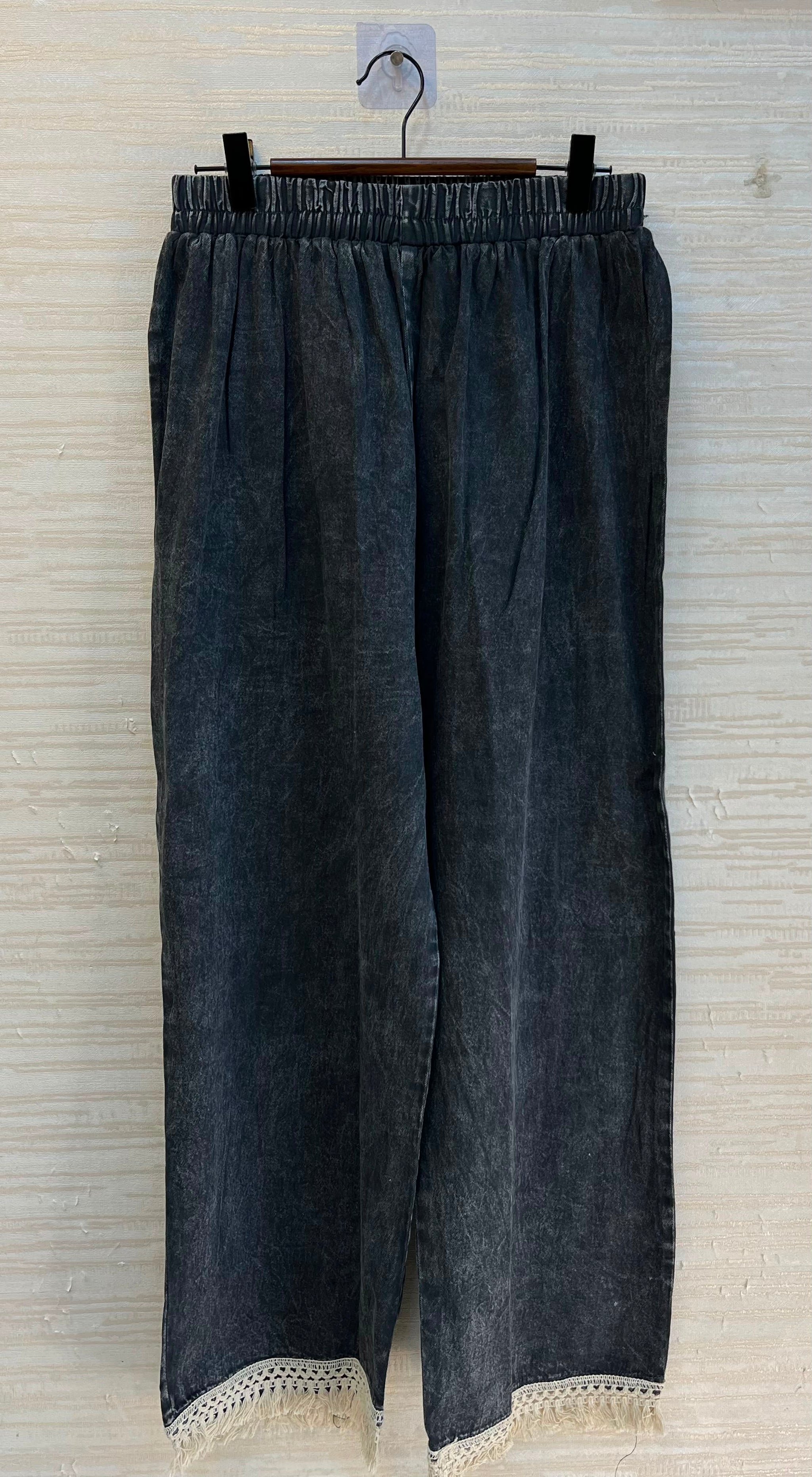 1203 Long Embroidered Denim Coordset - Charcoal Grey