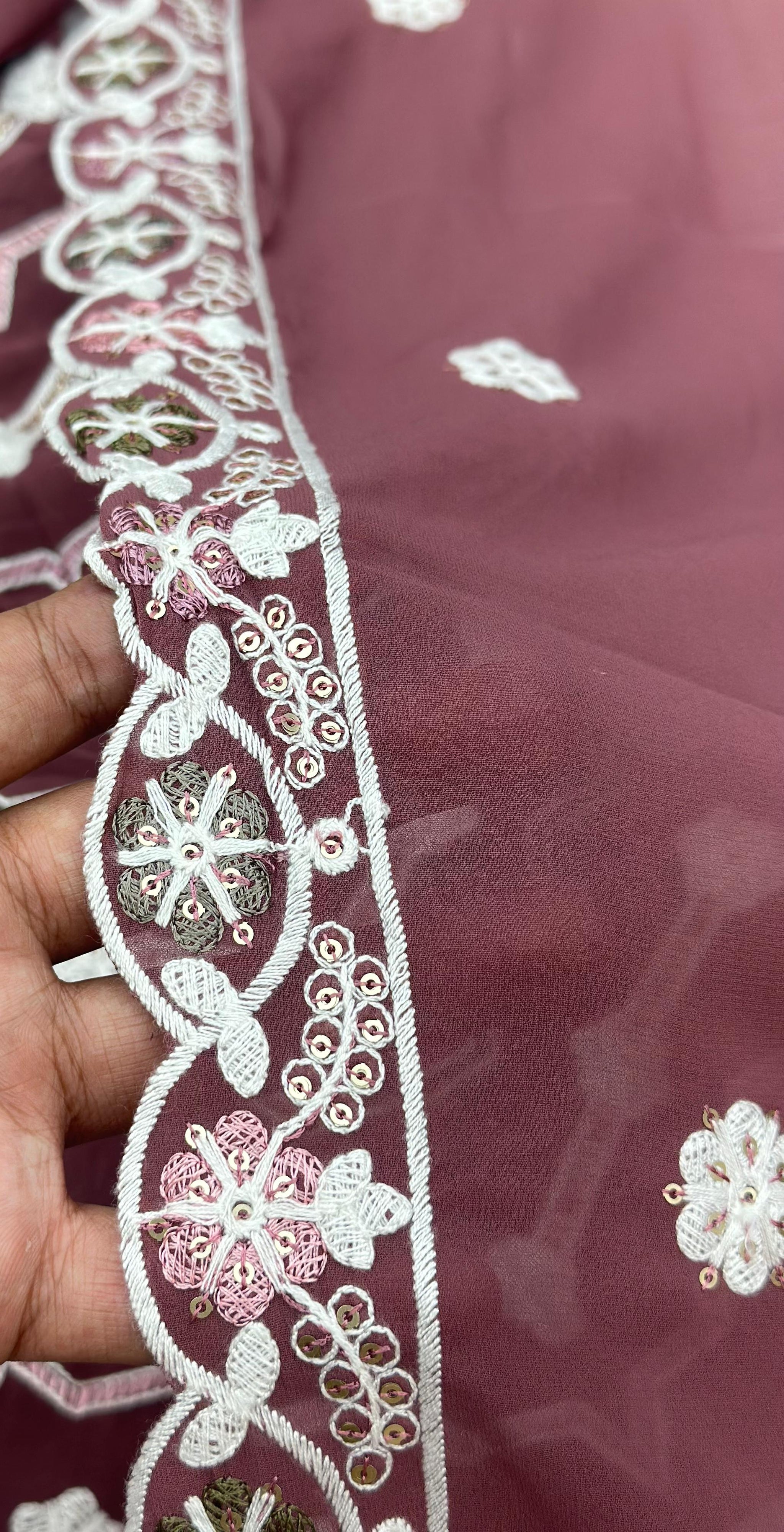 653 Pakistani Embroidered Frock Set - Onion Pink