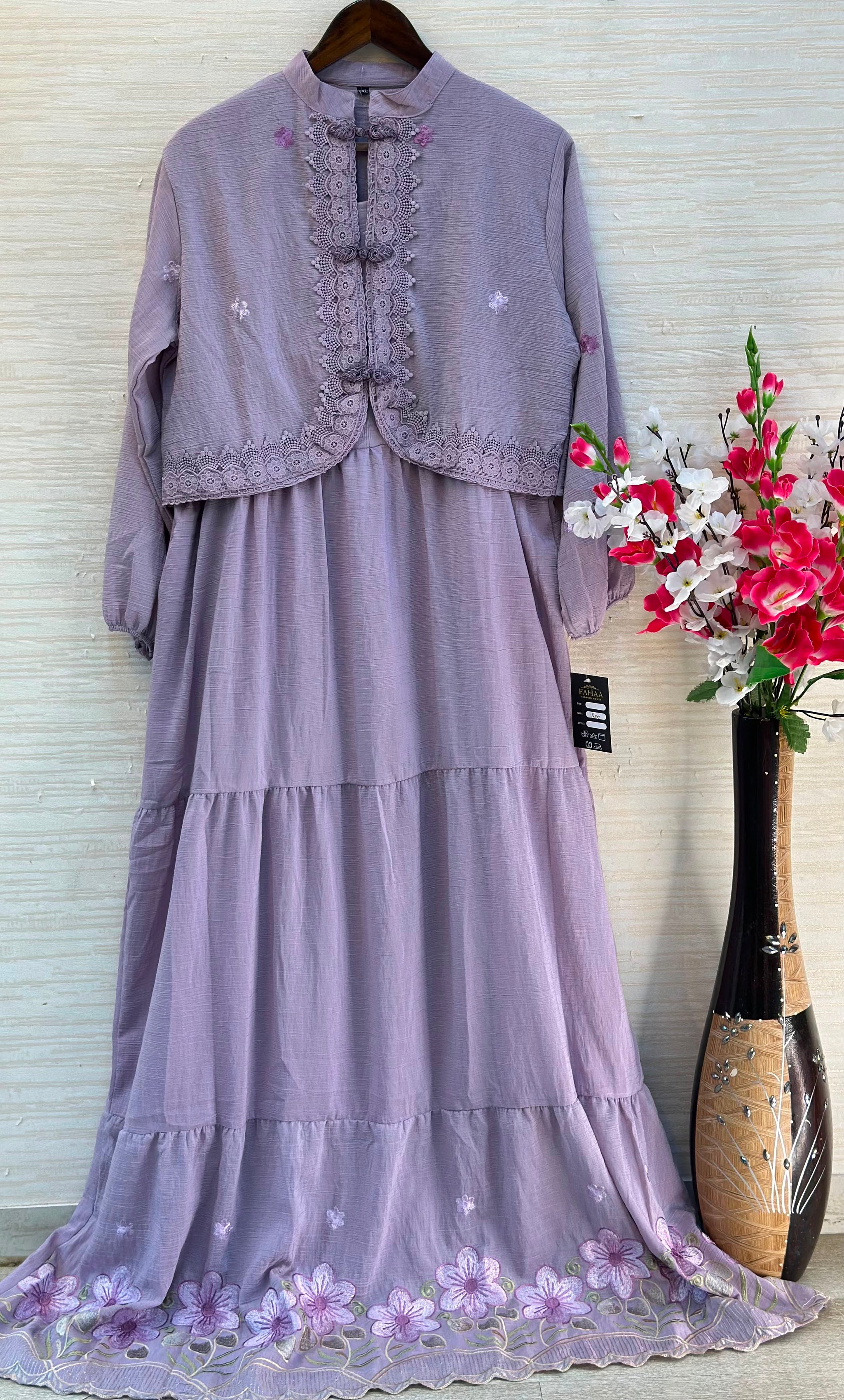 1208 Korean Jacket Gown Set - Lilac
