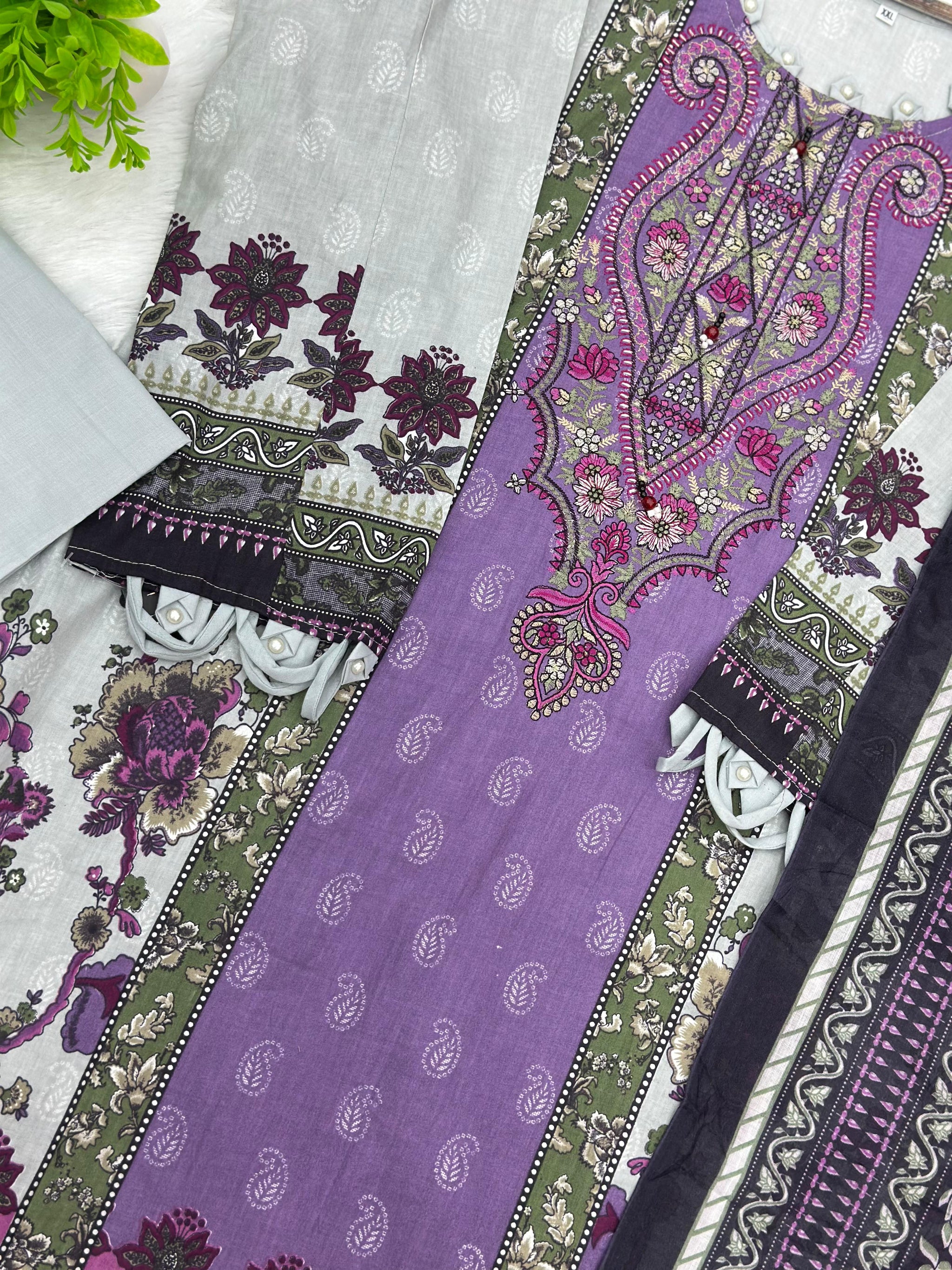 851 Readymade Pakistani Floral Embroidery Lawn Suit