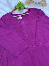 685 Lucknowi Long Kurti - Purple