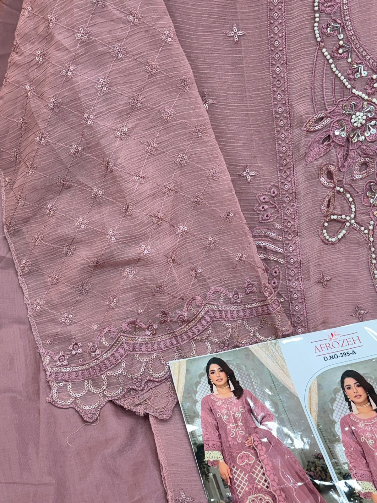 1456 Pakistani Unstitched Partywear - Rose Pink