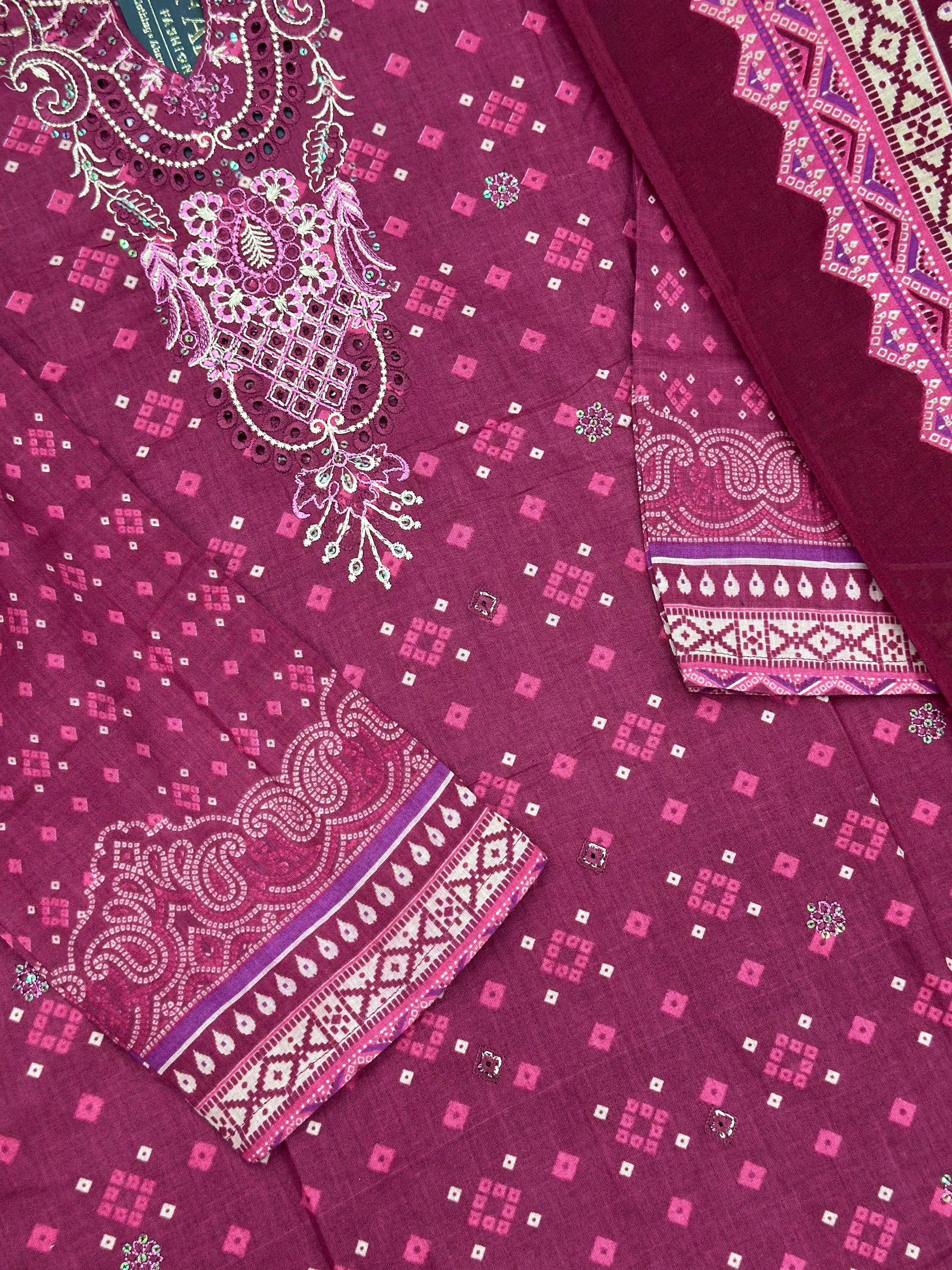 630 Premium Pakistani Lawn Suit - Maroon