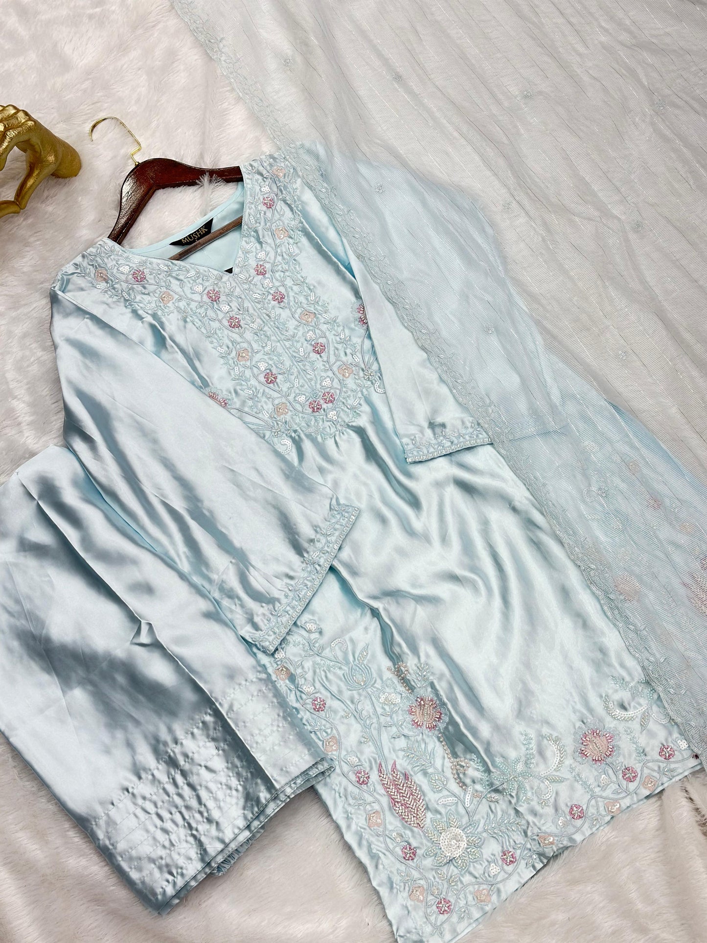 638 Mushk Farshi Set -  Powder Blue