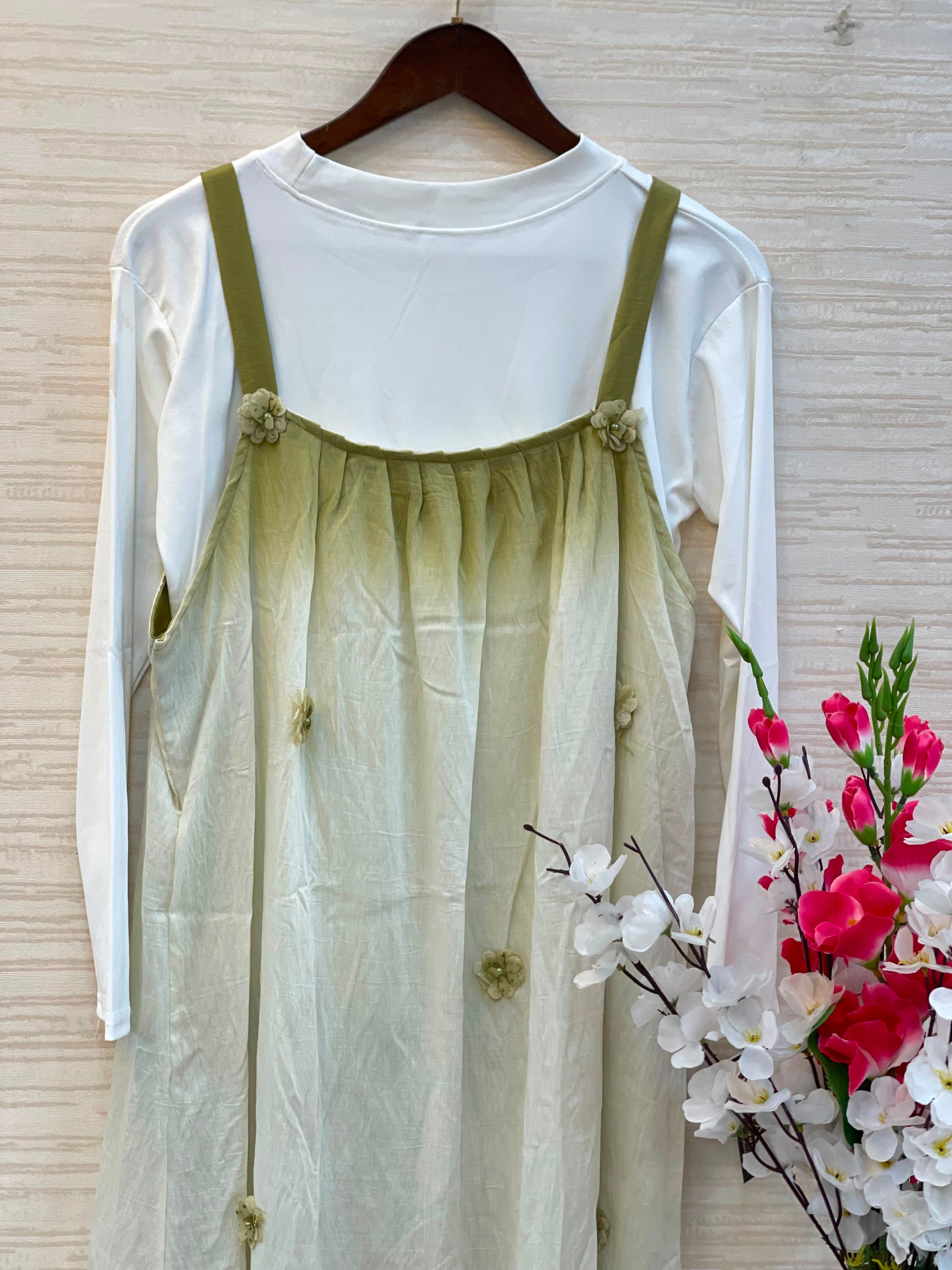 1015 Floral Flare Coord Set - Olive Green