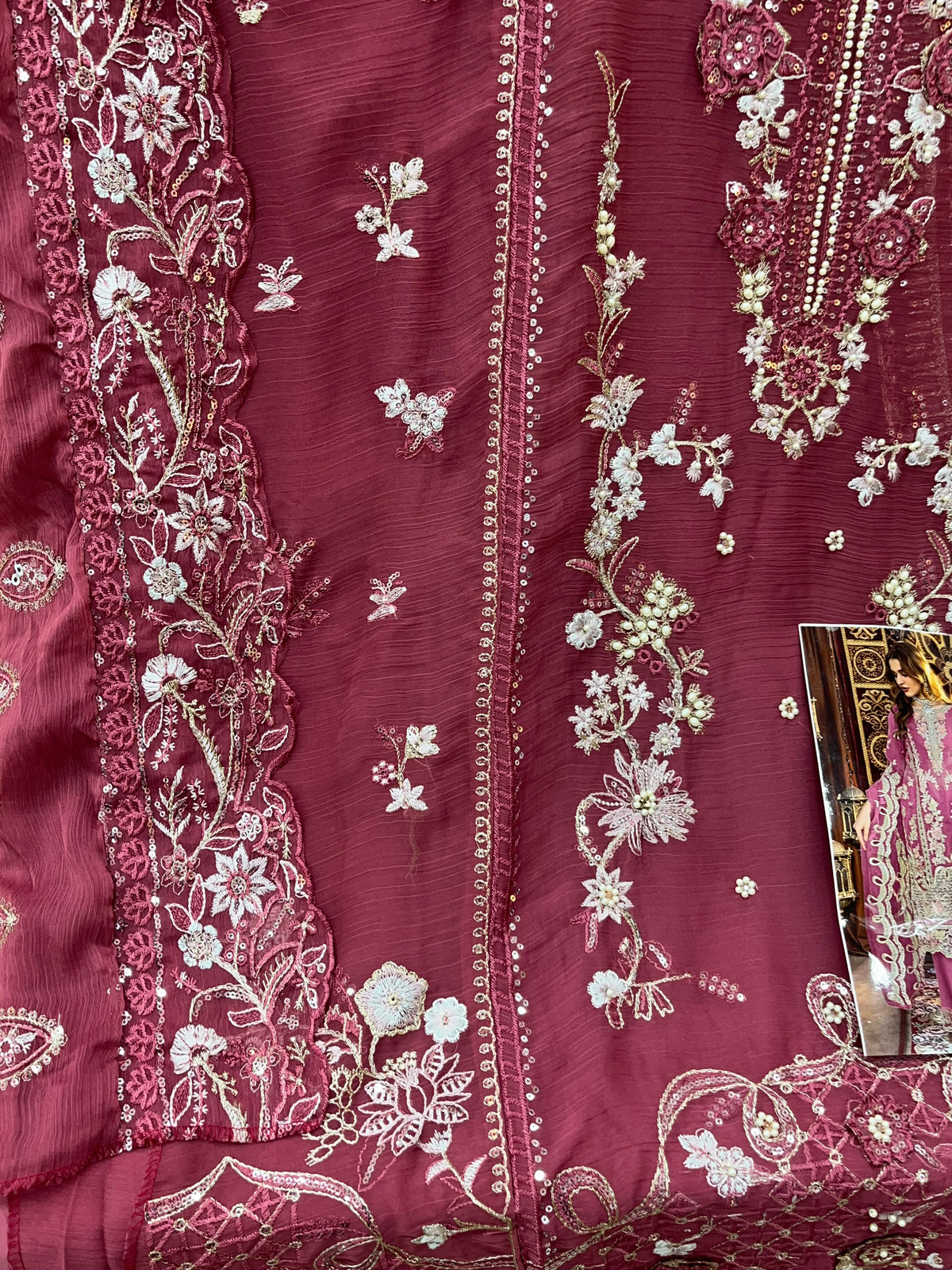 1446 Pakistani Unstitched Partywear - Berry Maroon
