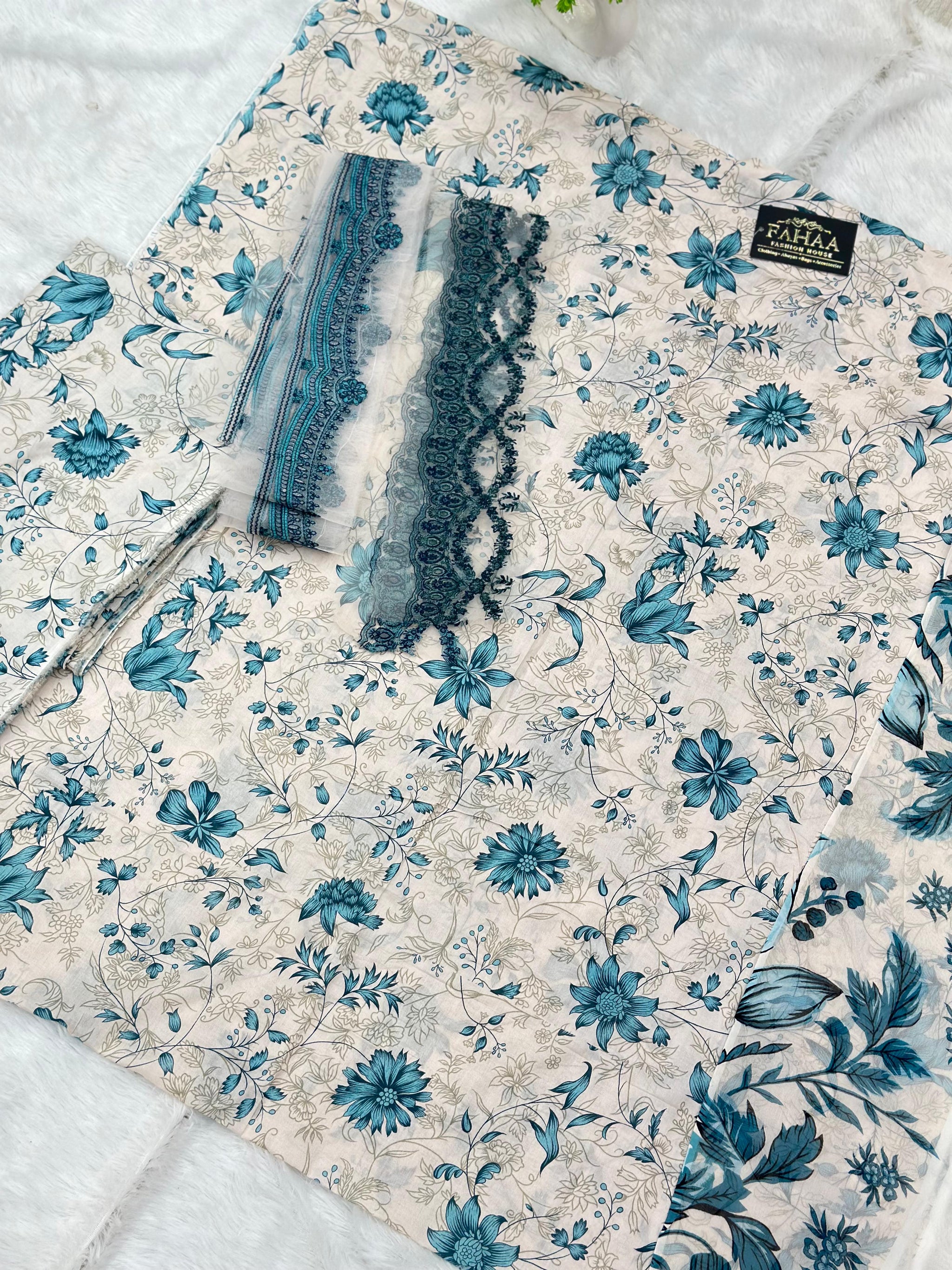 884 Unstitched OG Jade Jasmine 3pc lawn suit