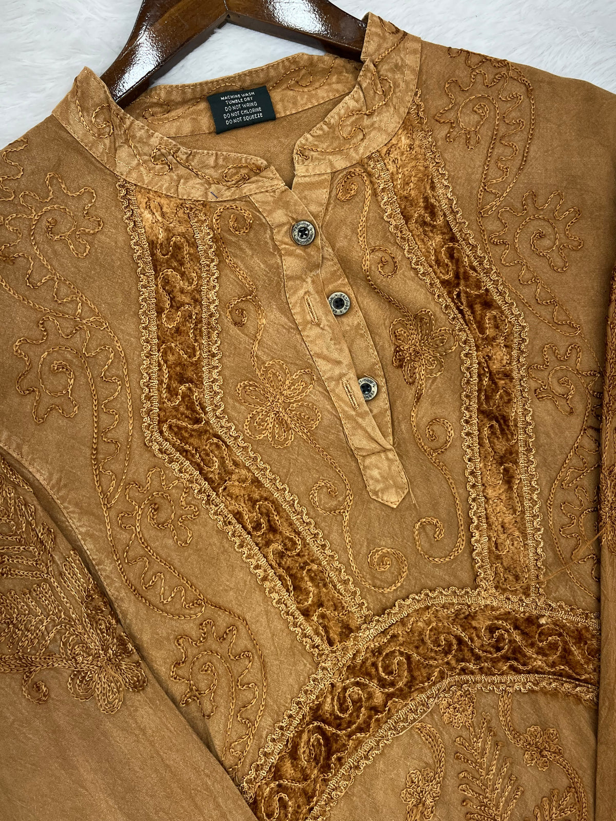 1391 Kashmiri Embroidered CoordSet - Camel Mustard