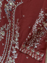 1444 Pakistani Unstitched Partywear - Reddish Brown