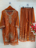 1204 Floral Hand-Work Partywear - Burnt Orange