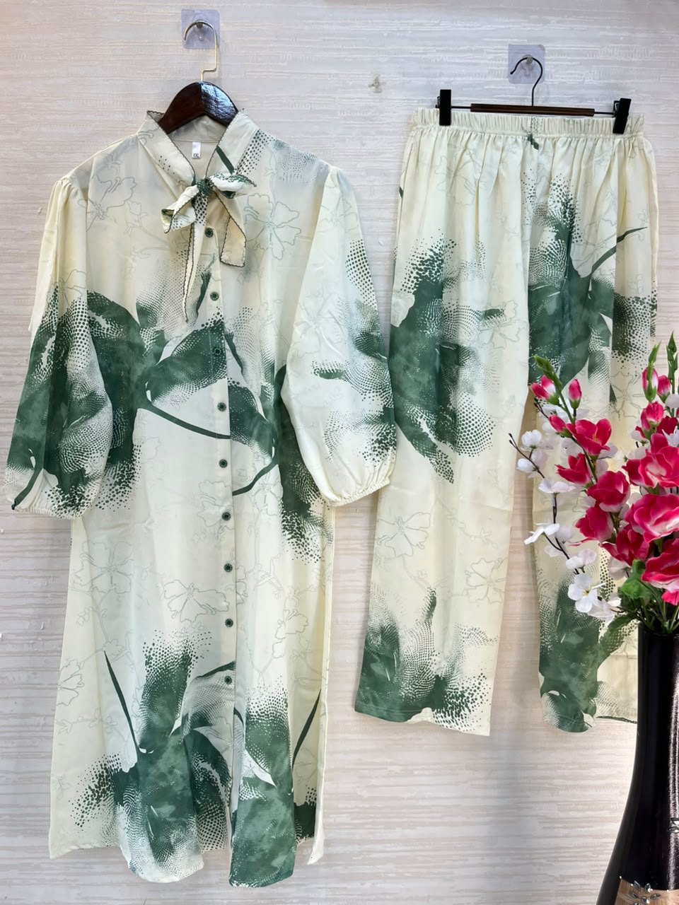 1192 Floral Printed Coord Set -  Bottle Green