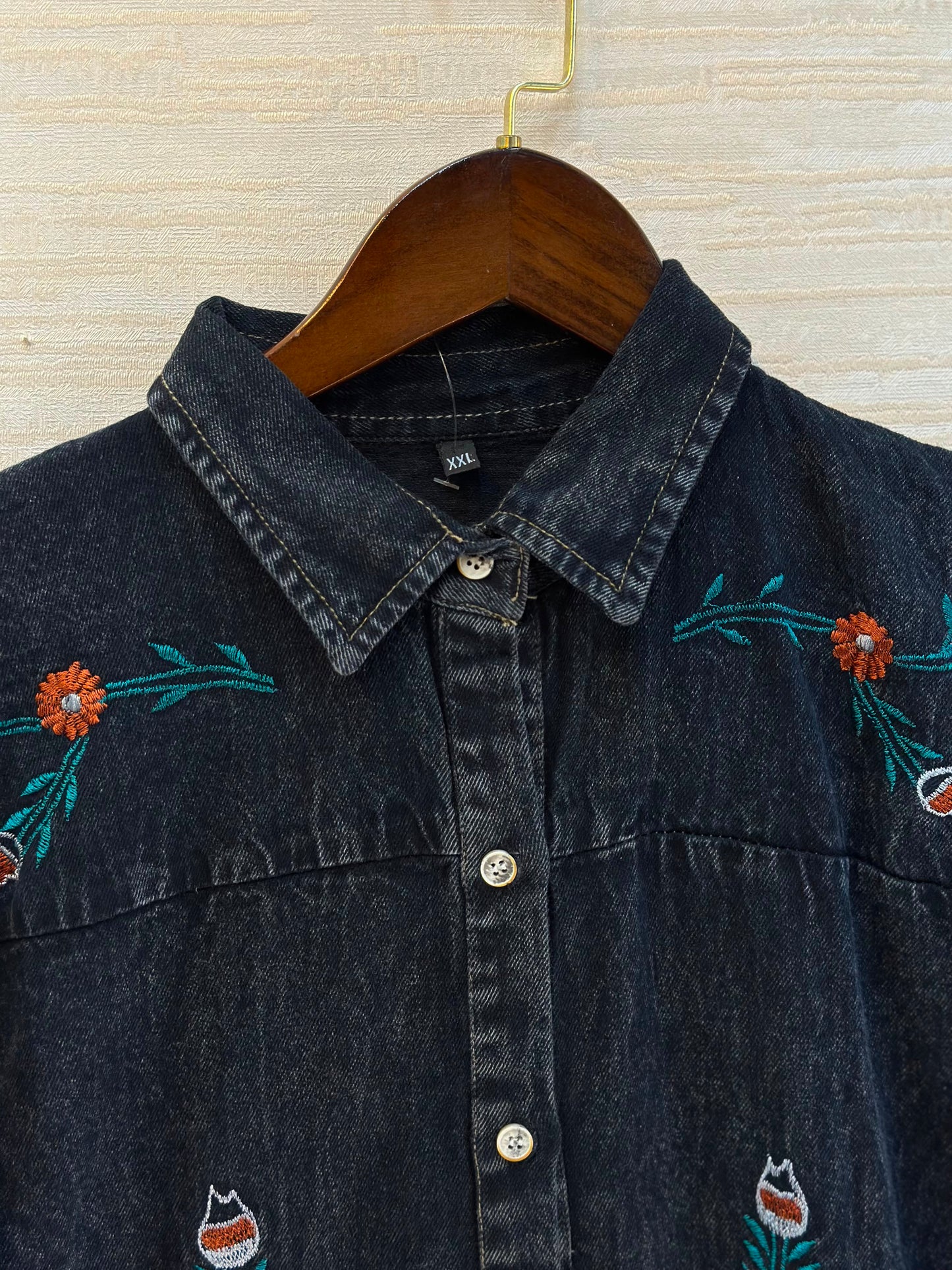 1210 Embroidered Denim Gown - Black