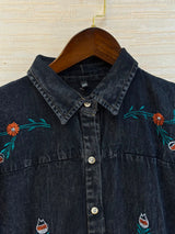 1210 Embroidered Denim Gown - Black