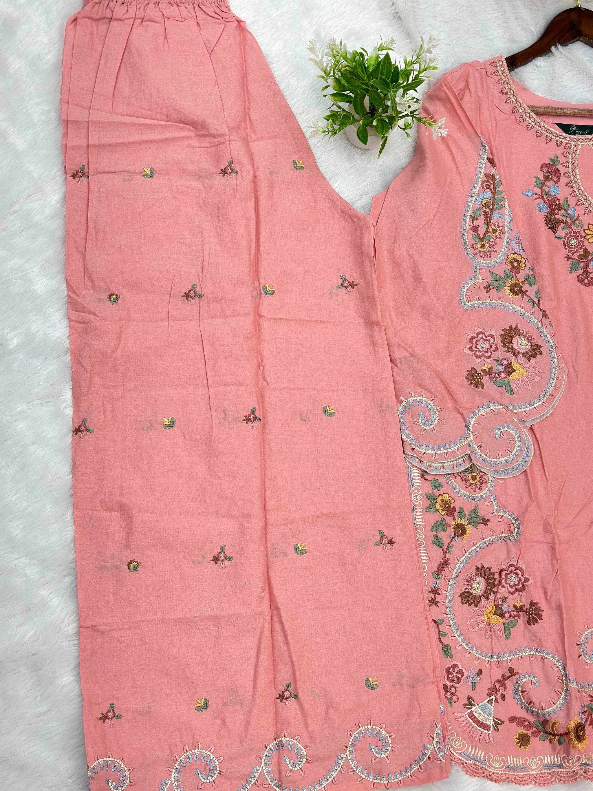 708 Pakistani Embroidery Coord set -  Peach