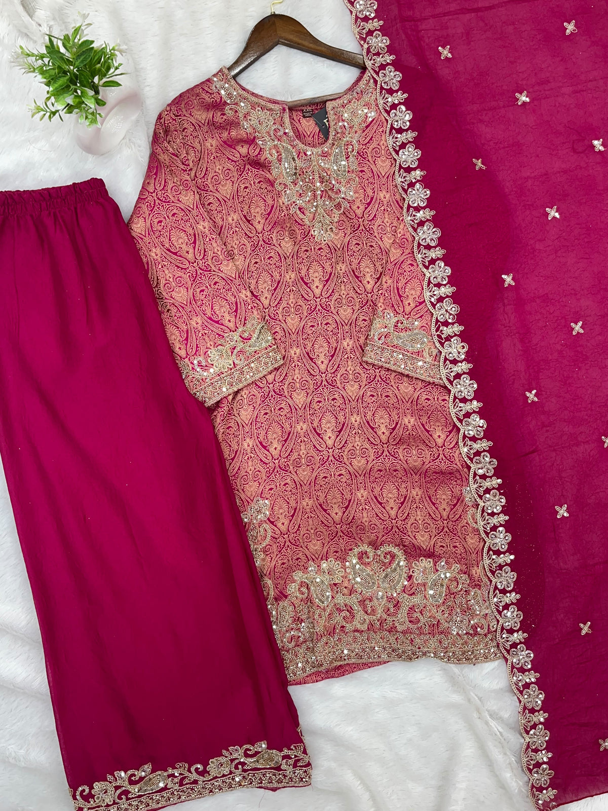 1423 Banarasi Readymade Suit - Pink