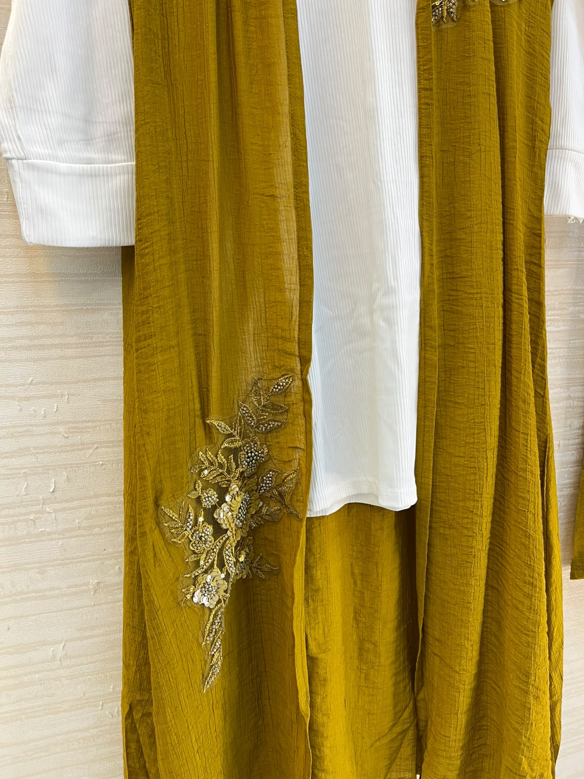 1191 Embroidered Shrug Coord Set - Mustard