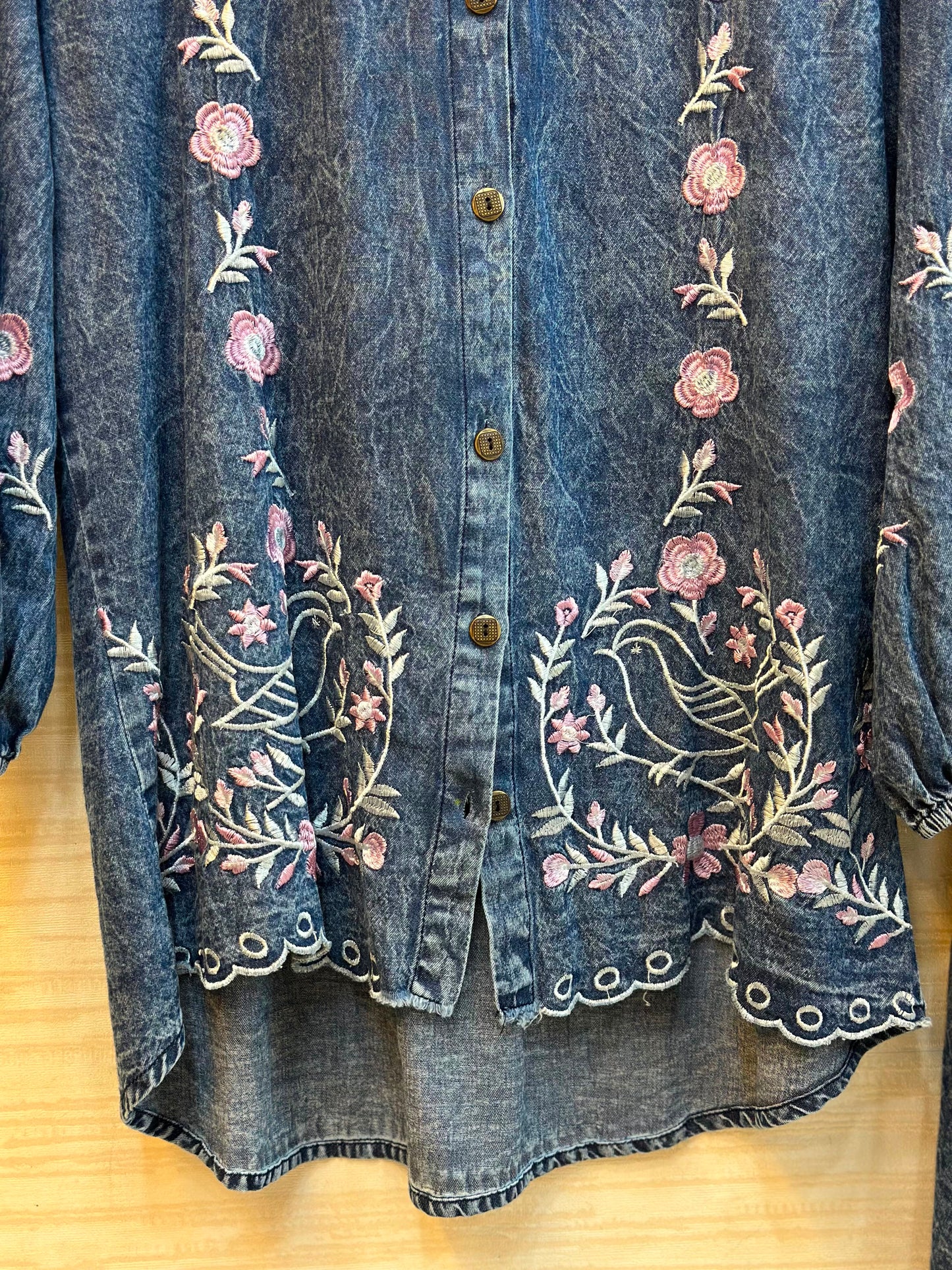 1095 Denim Embroidered Skirt Coord Set - Mid Blue