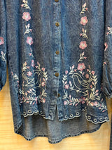 1095 Denim Embroidered Skirt Coord Set - Mid Blue