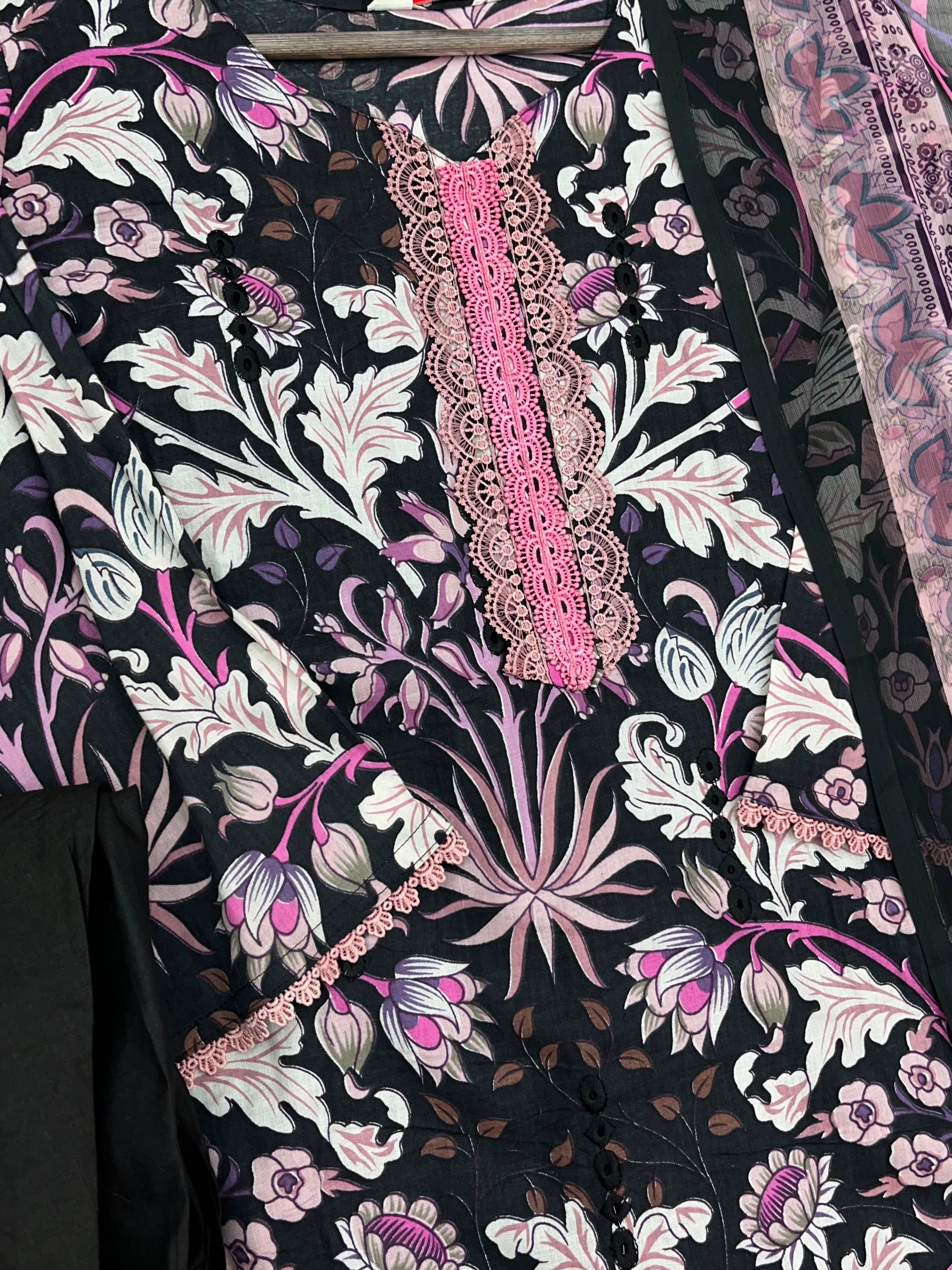 1320 Pakistani Chikankari Lawn Suit -  Black