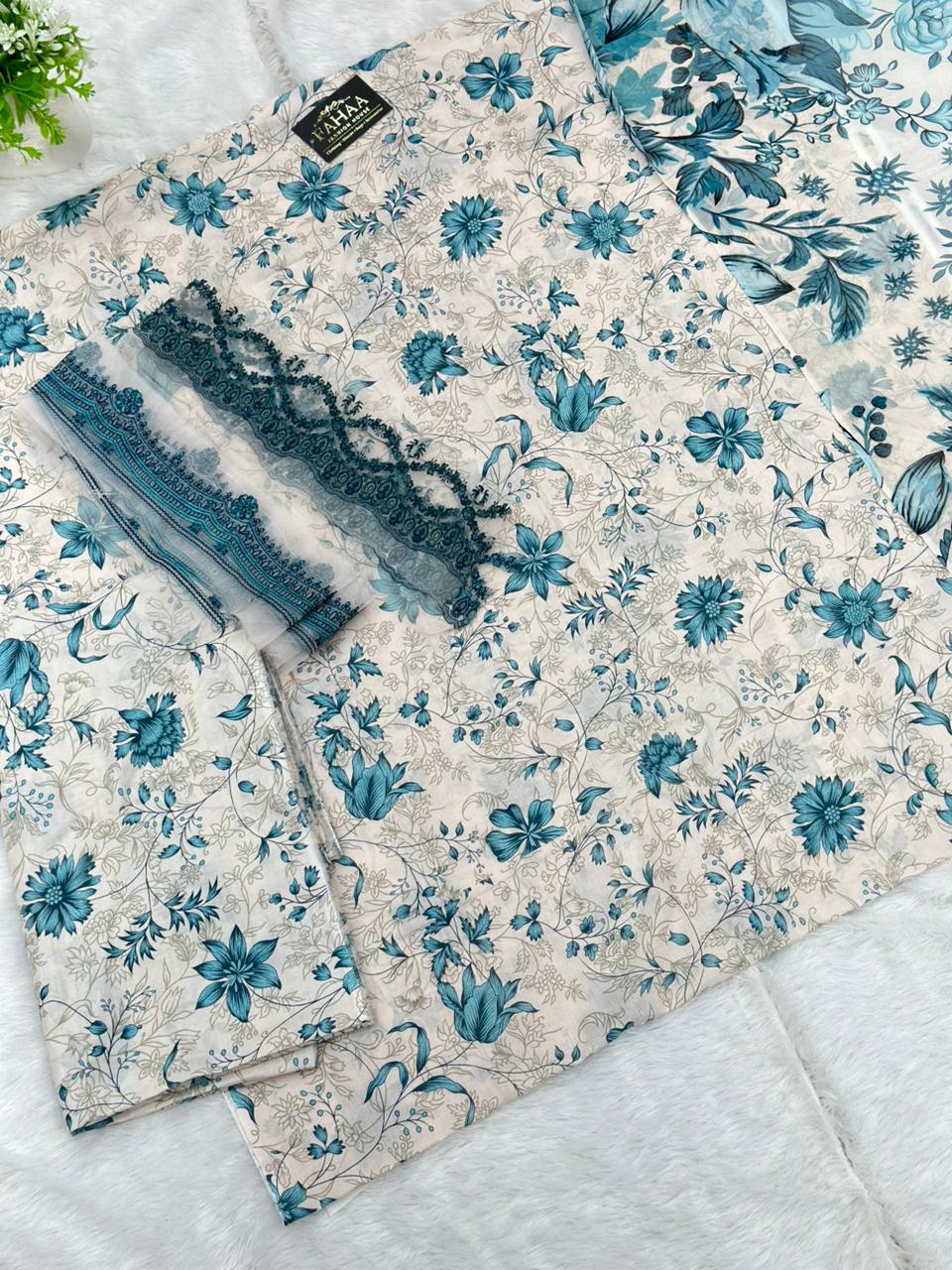 884 Unstitched OG Jade Jasmine 3pc lawn suit
