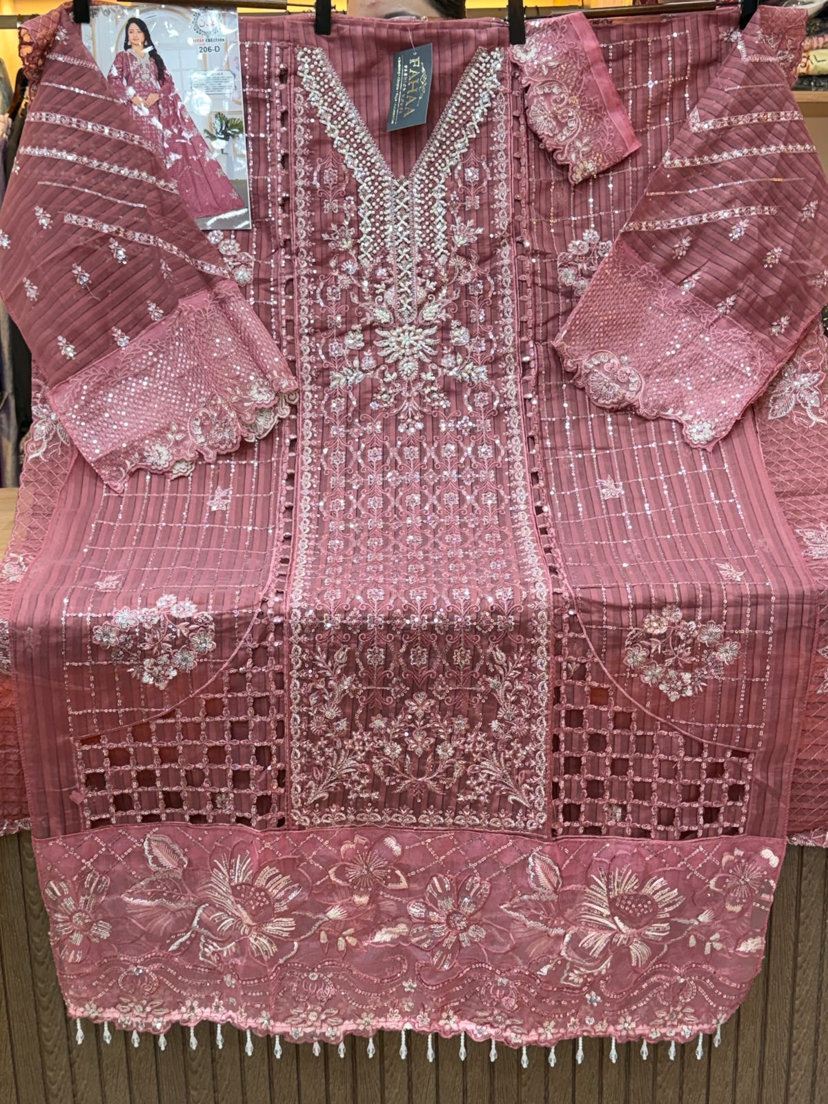 1436 Pakistani Unstitched Partywear - Onion Pink