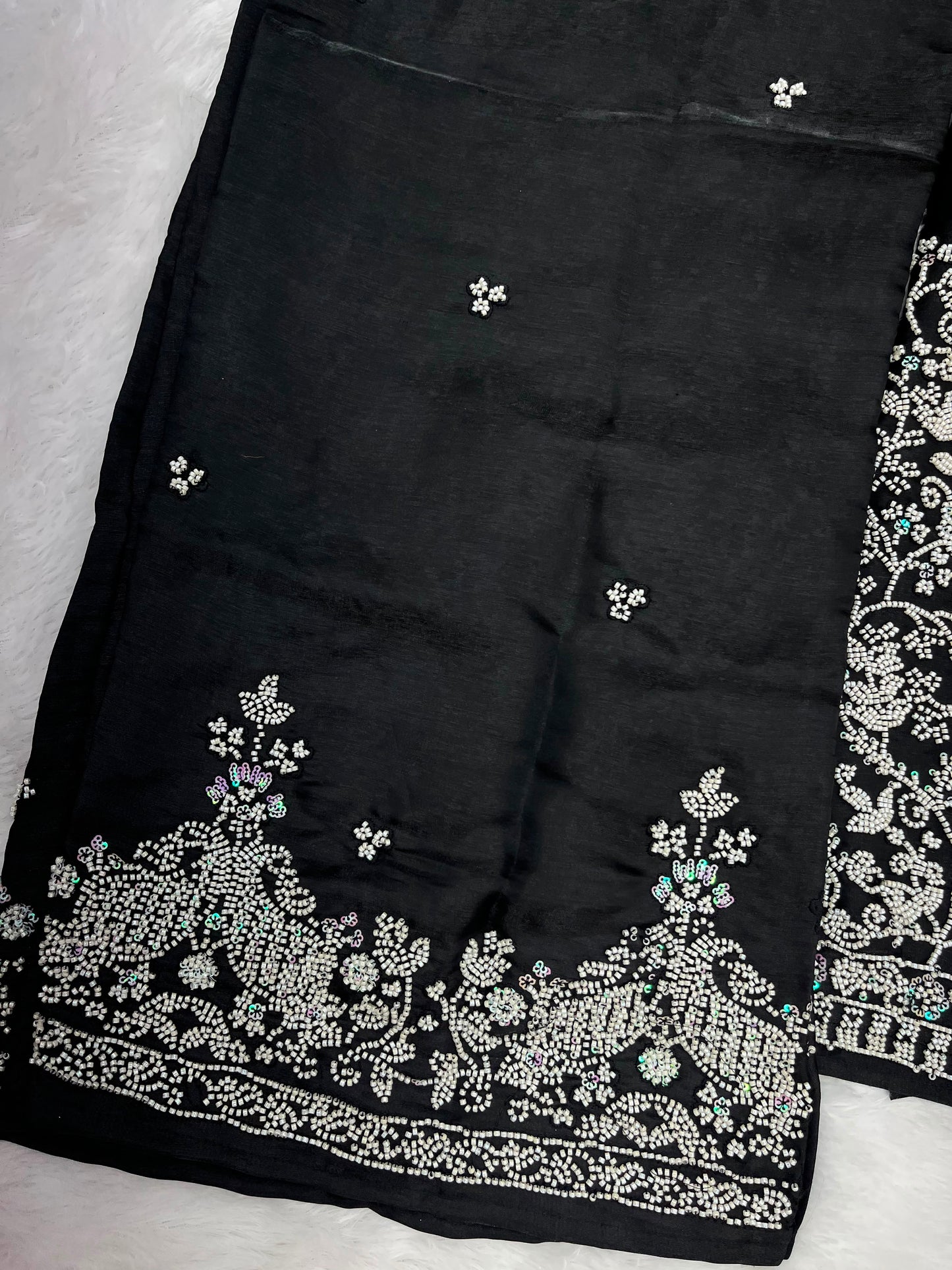 1204 Floral Hand-Work Partywear - Black