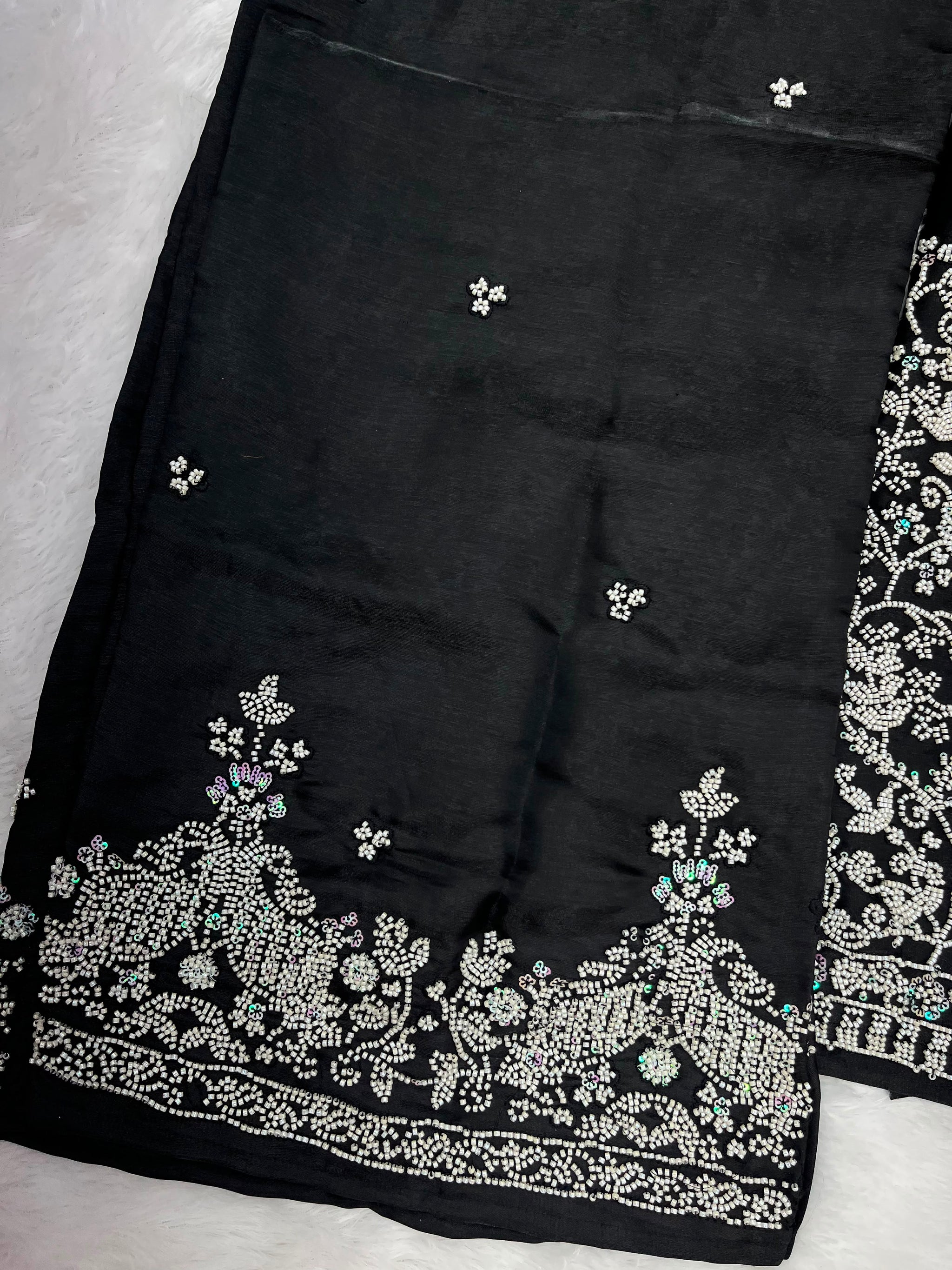 1204 Floral Hand-Work Partywear - Black